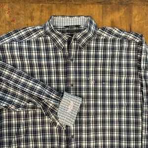Ariat Blue and White Plaid Casual Button Down Shirt
